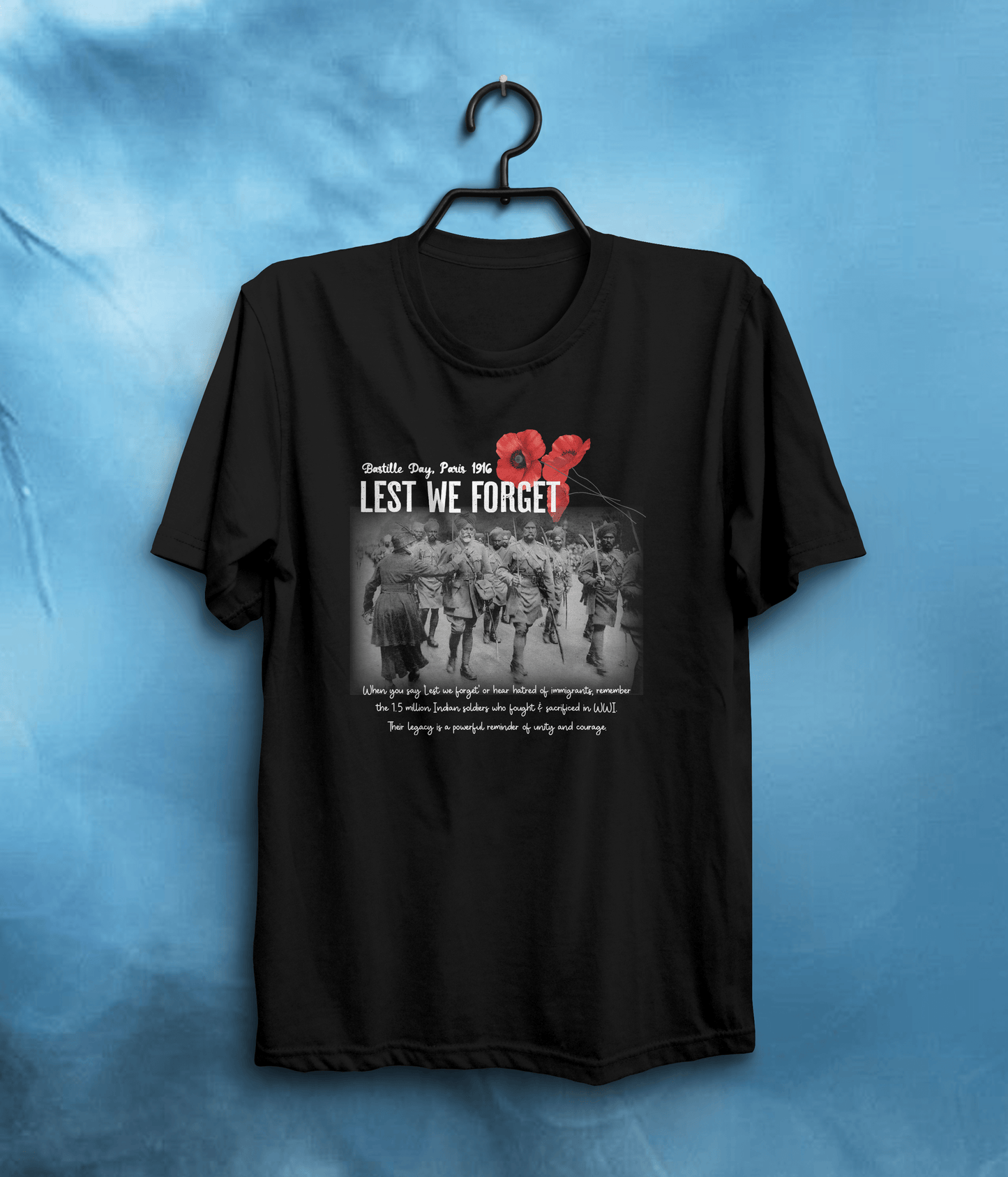 Lest We Forget - Indian Soldiers WW1 Tribute T-Shirt In Black