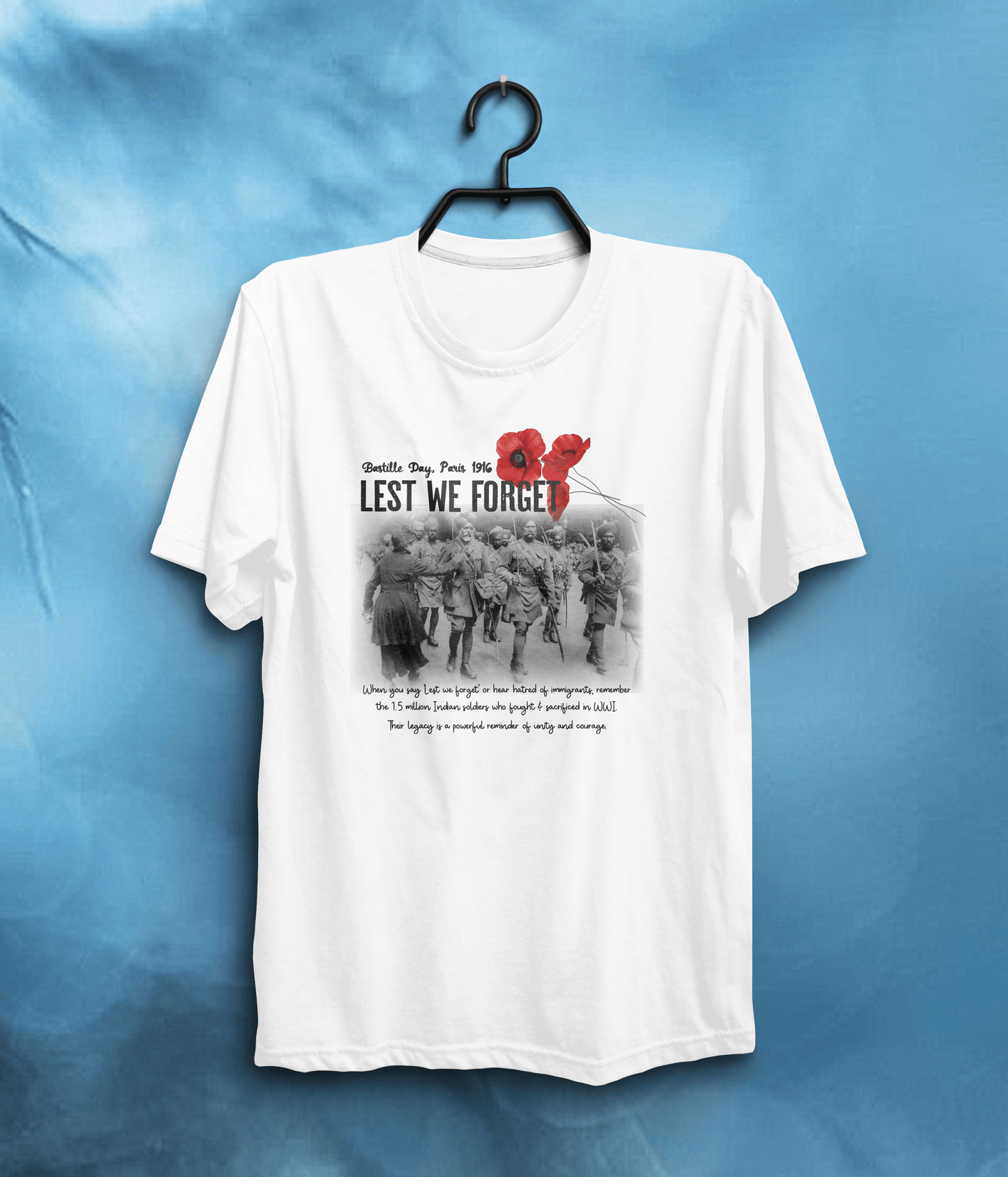Lest We Forget - Indian Soldiers WW1 Tribute T-Shirt In White